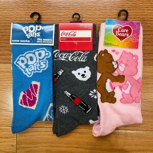 Pop-Tarts, Coca-Cola & Care Bears Novelty Crew Socks - Blue, Gray, Pink